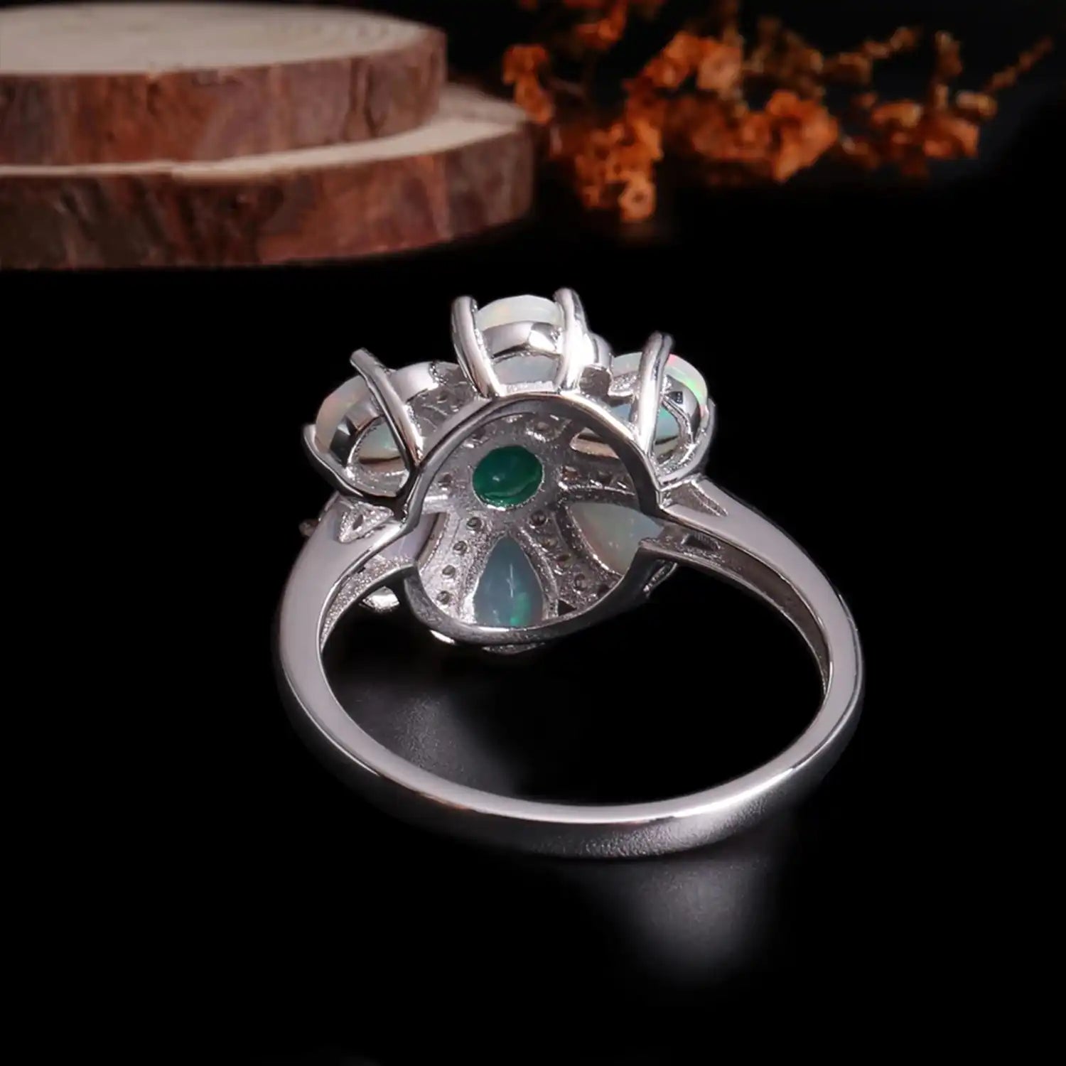 Flower Shape Silver Opal Ring